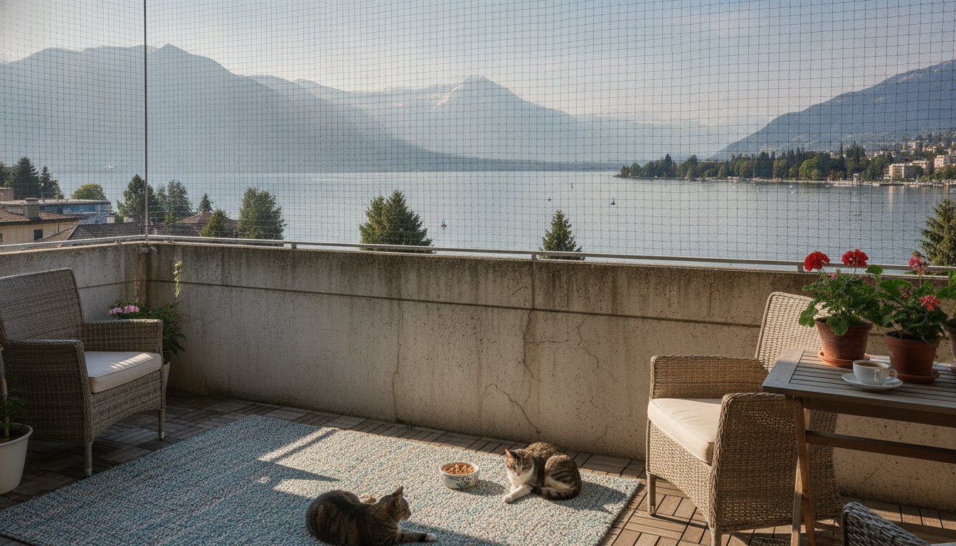assurez la sécurité complète de votre balcon dans le vaud grâce à un filet sécurisé spécialement conçu pour protéger votre chat tout en préservant l'esthétique de votre espace extérieur.